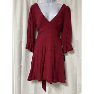 Lulu's Dress Red Eyelet Tie Babydoll Short Flirty Dress Rayon M